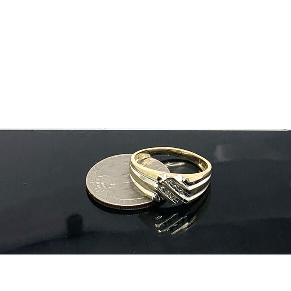 Men's Ring 10k Gold Two Tone Diamond 0.05ctw Statement Cocktail Estate Size 10.5 - Picture 11 of 13